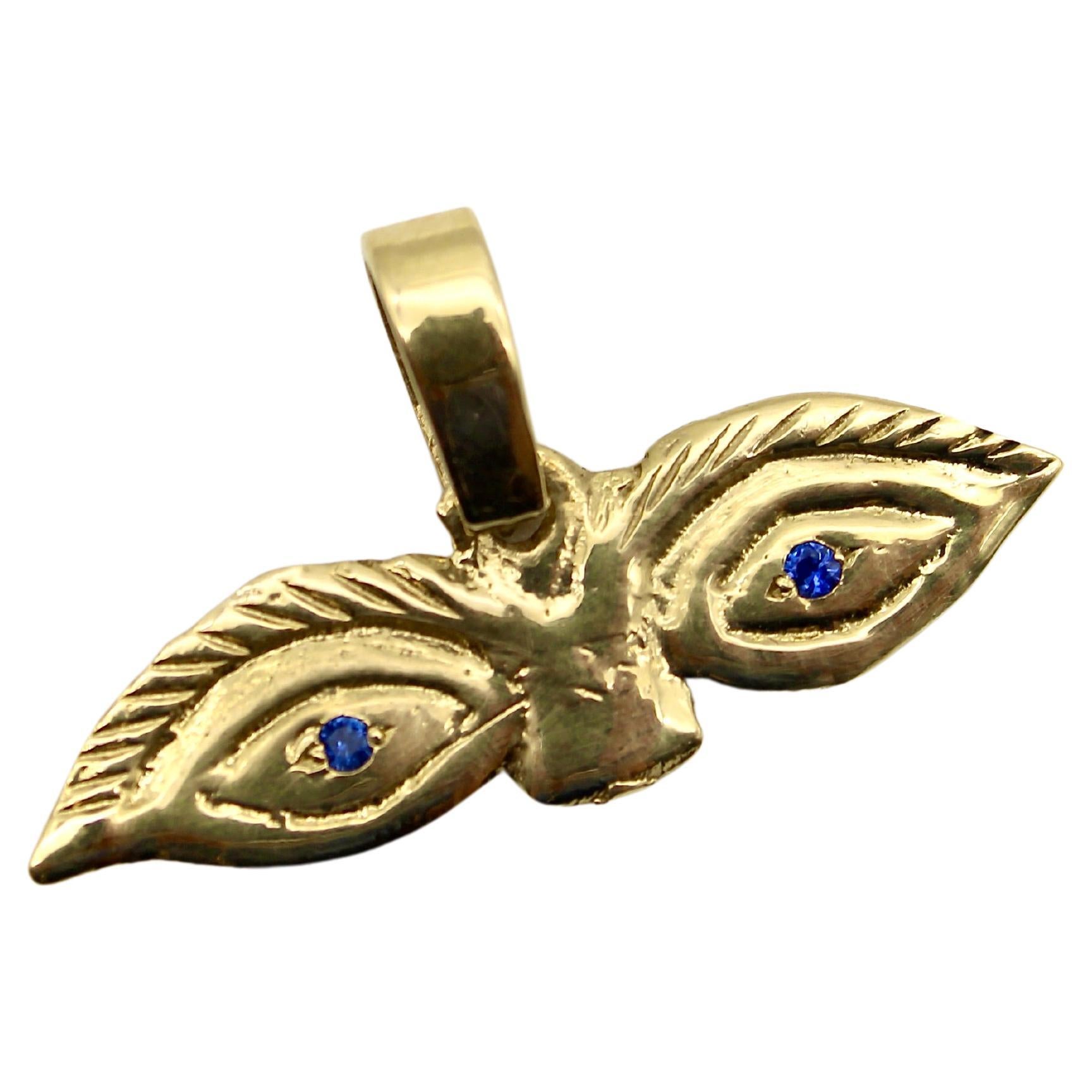 14K Gold Signature Eye Milagro Charm Pendant with Sapphire Eyes For Sale