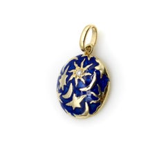 14k Gold Signature Galaxy Moon and Stars Pendant with Diamond and Enamel