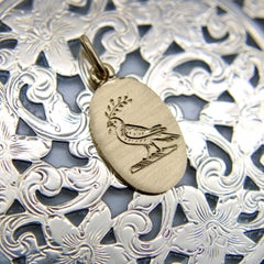 14K Gold Signature Hand Engraved Bird of Peace Pendant