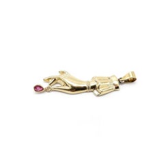 14K Gold Signature Hand Pendant with Ruby Drop