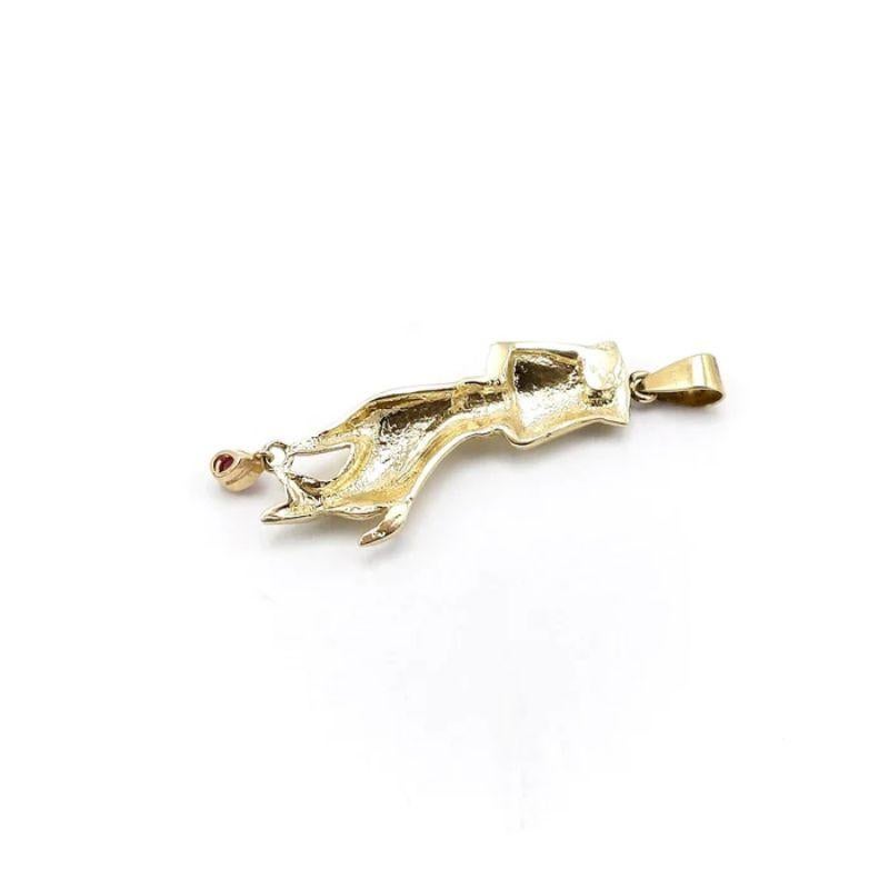 Retro 14K Gold Signature Hand Pendant with Ruby Drop