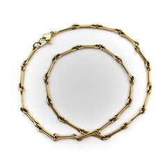 14K Gold Signature Handmade Dog Bone Link Chain Necklace with Heart Clasp