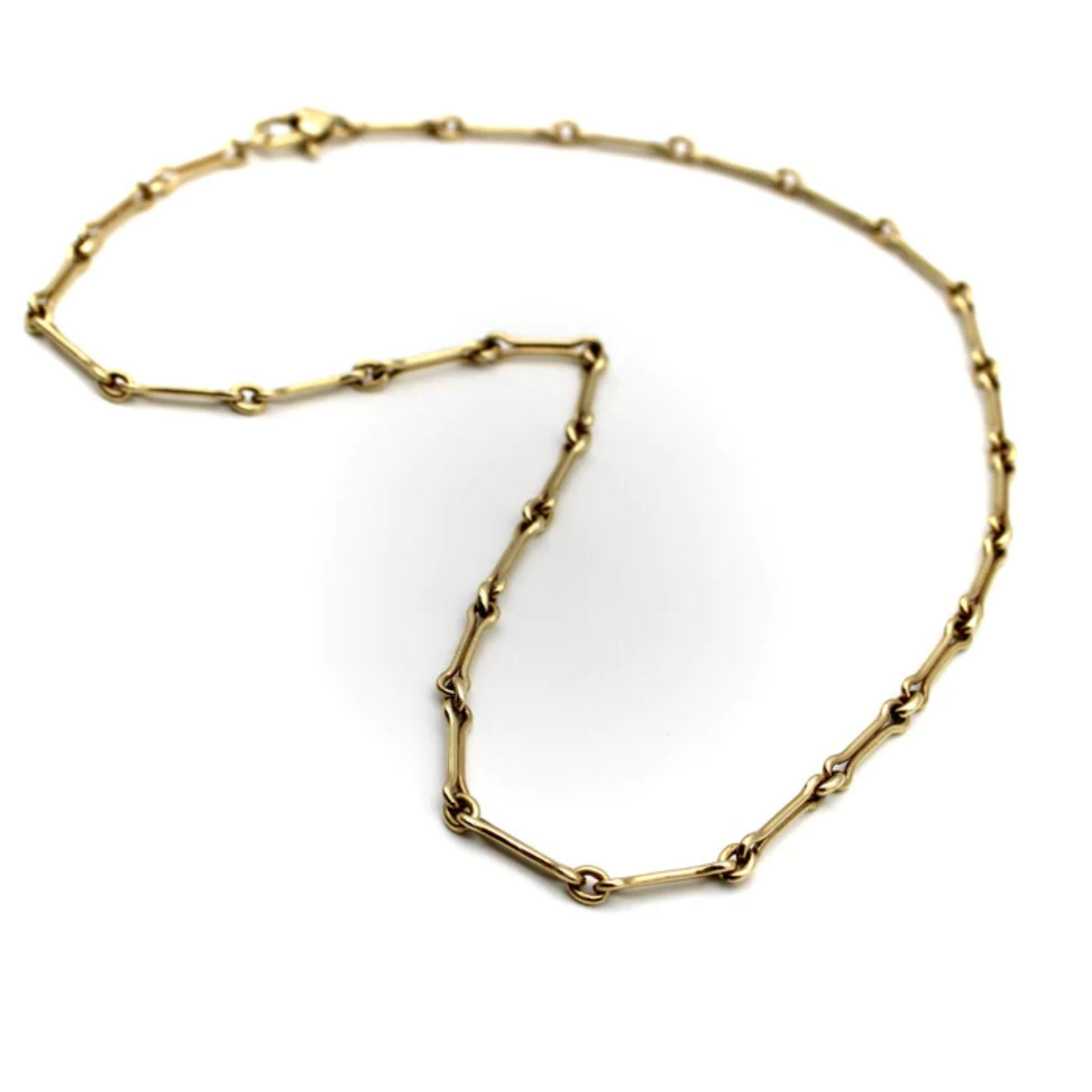 Art Déco Collana a catena A Link con osso di cane, fatta a mano e firmata in oro 14K, con chiusura a cuore in vendita
