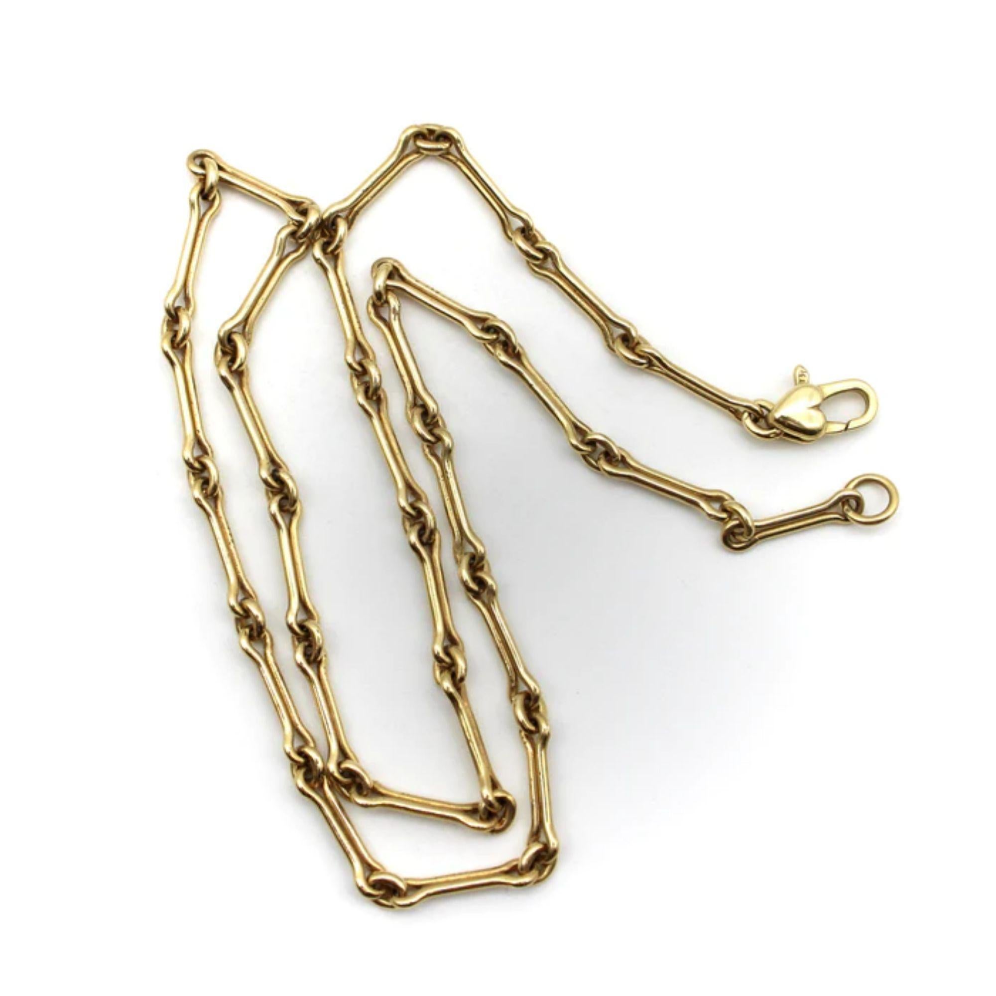 Collana a catena A Link con osso di cane, fatta a mano e firmata in oro 14K, con chiusura a cuore In condizioni Nuovo in vendita a Venice, CA