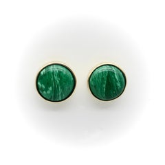 14K Gold Signature Malachite Button Earrings