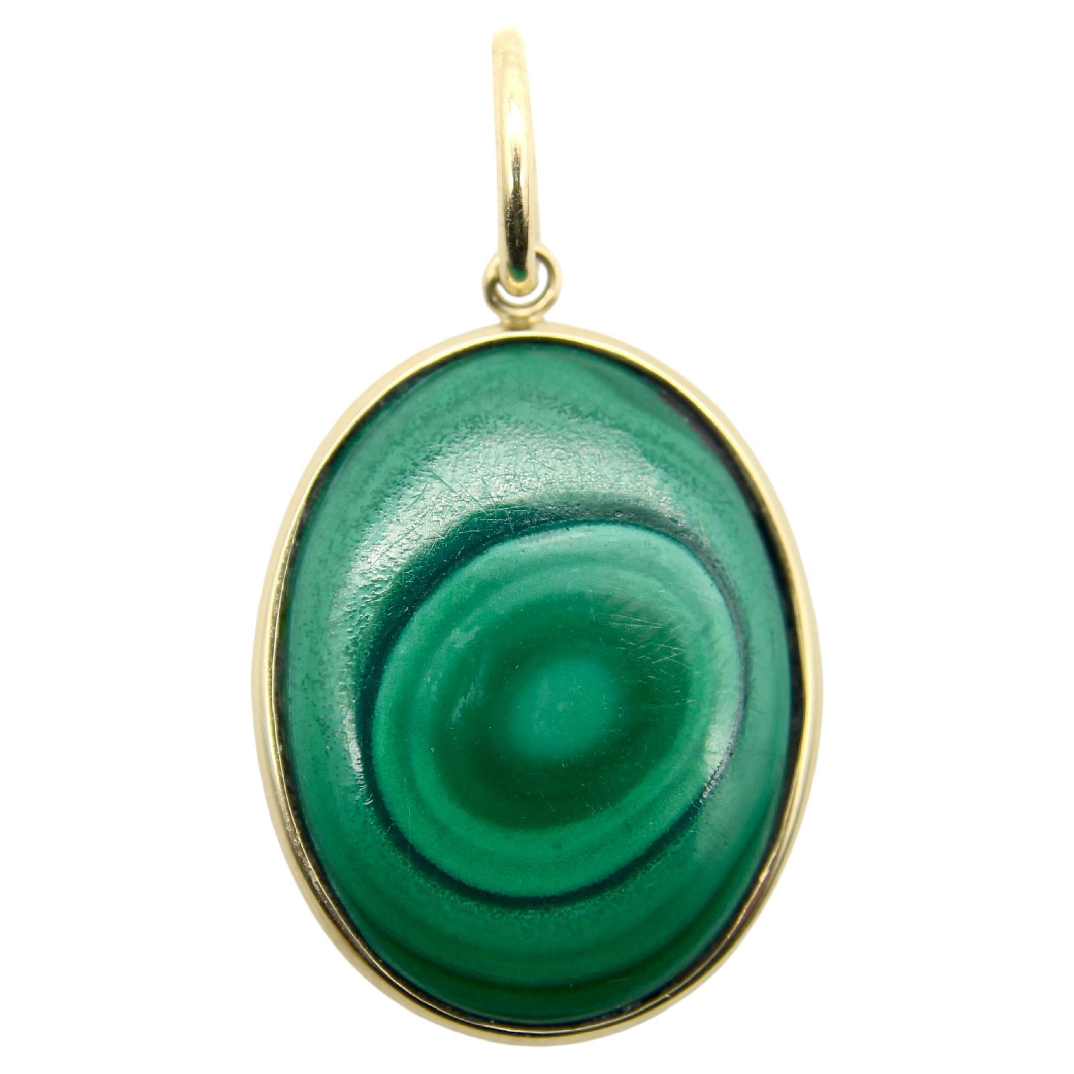 14K Gold Signature Malachite Concentric Circles Pendant