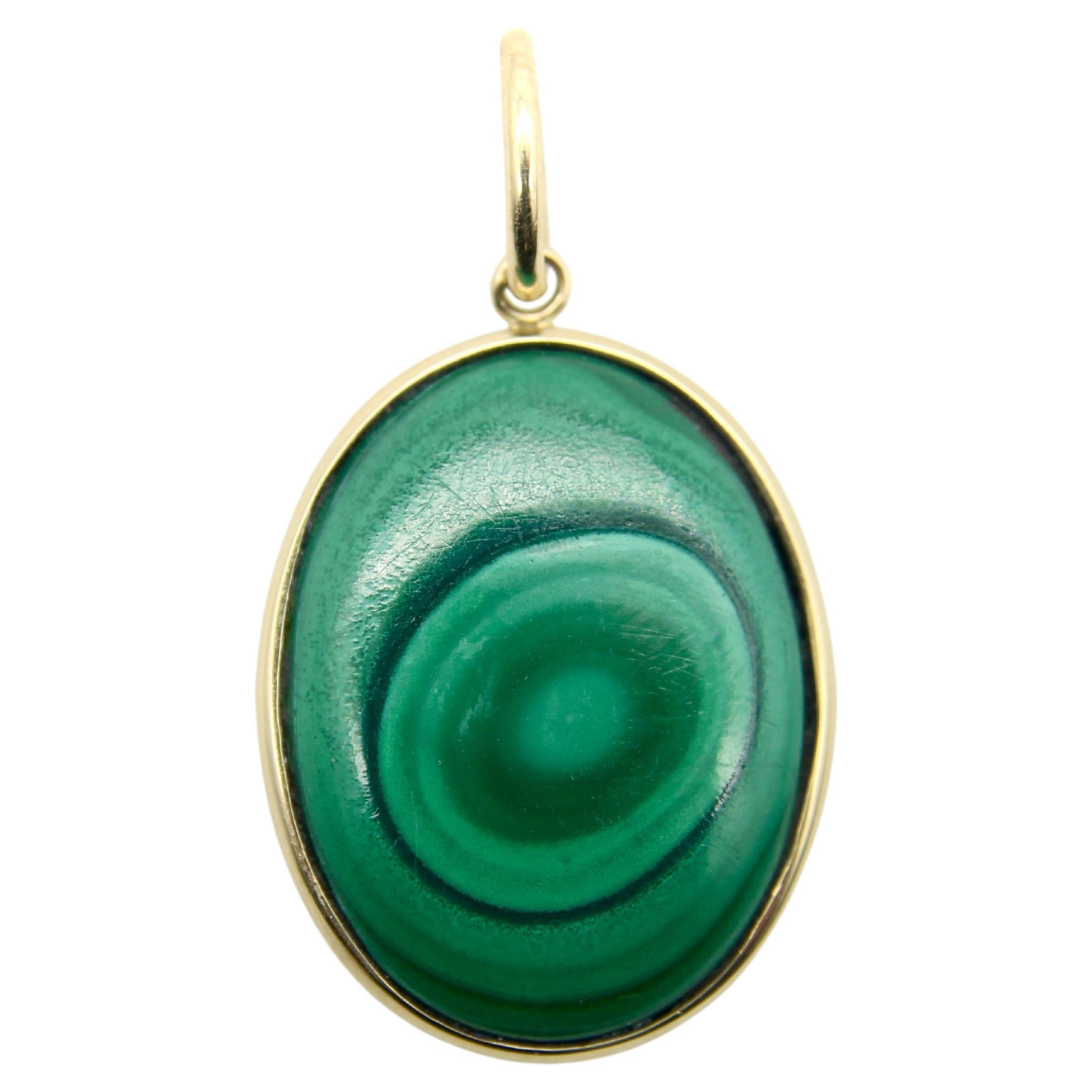 14K Gold Signature Malachite Concentric Circles Pendant 