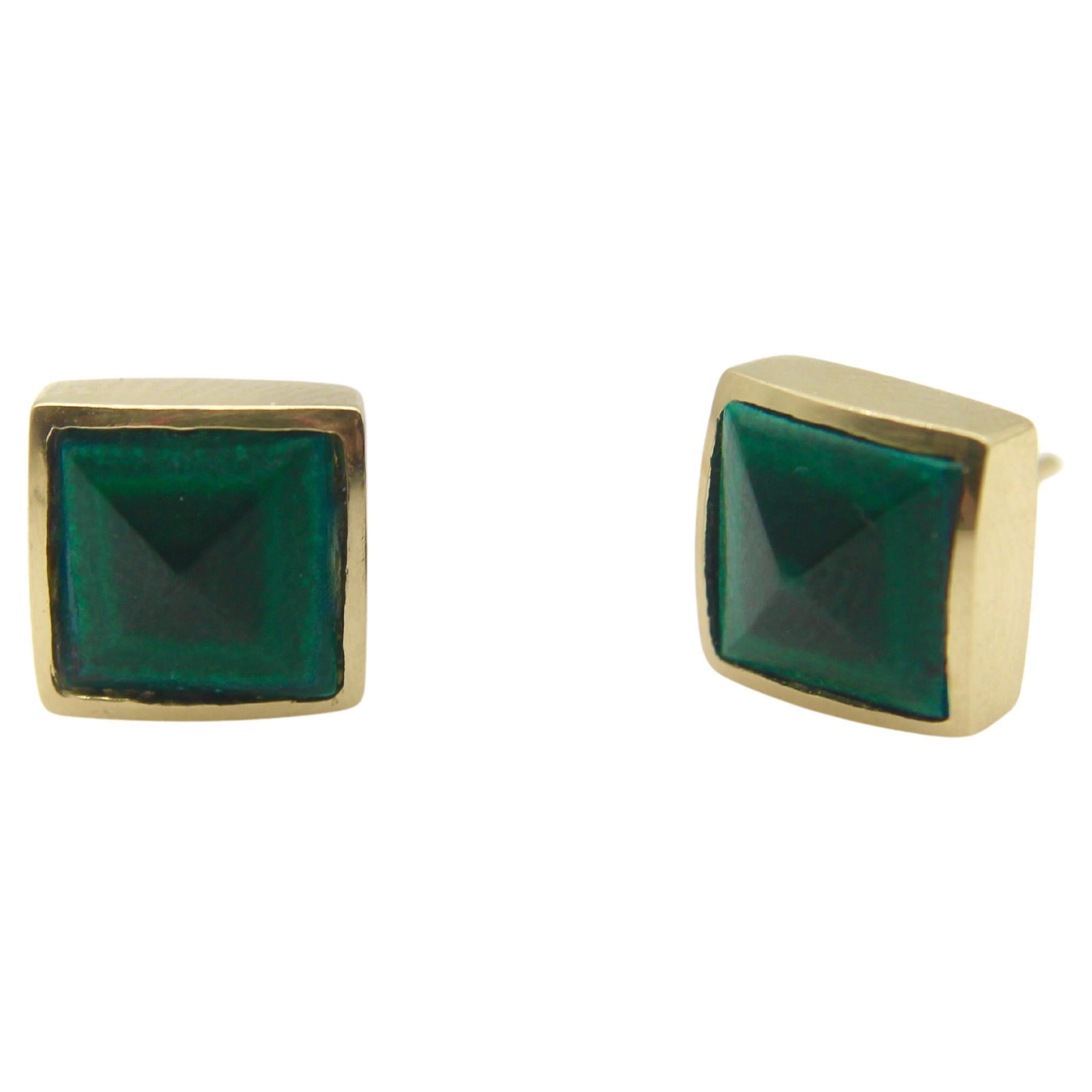 14K Gold Signature Malachite Pyramid Studs