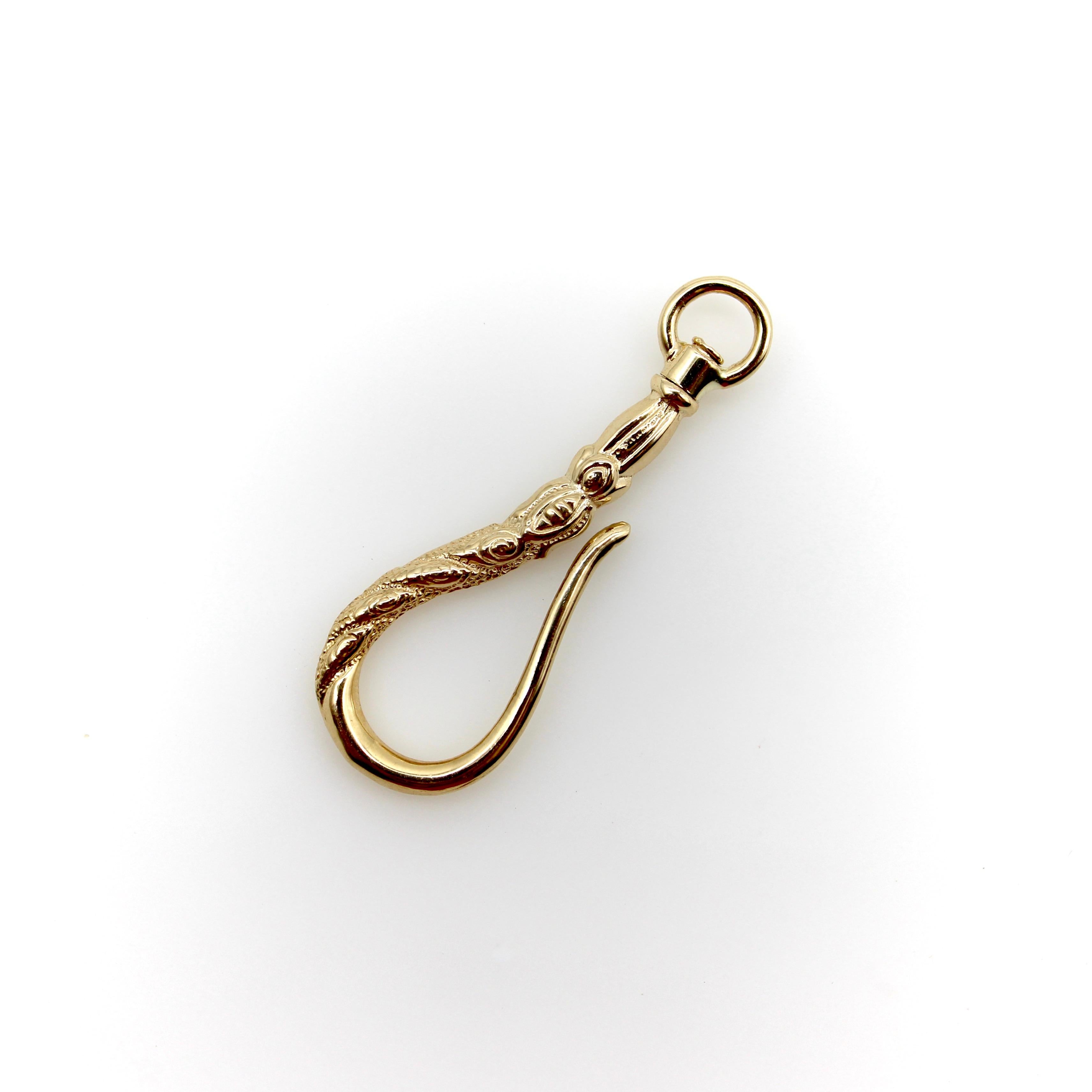 Victorian 14k Gold Signature Shepherd's Hook and Charm Holder with Curling Motifs For Sale