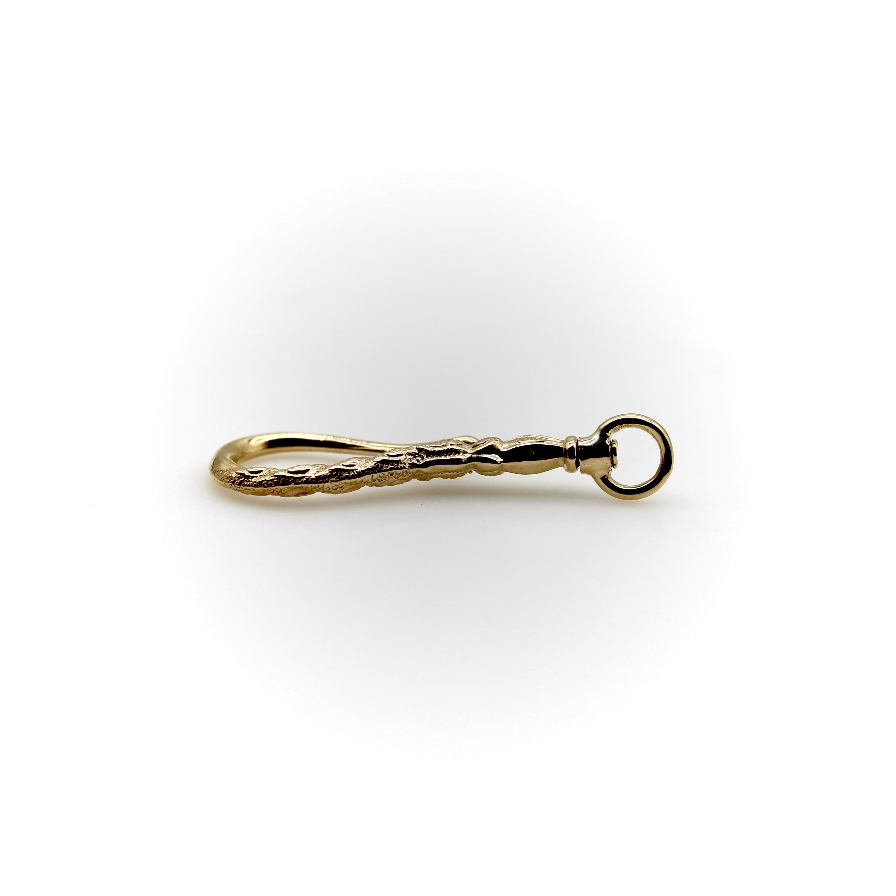 Women's or Men's 14k Gold Signature Shepherd's Hook and Charm Holder with Curling Motifs For Sale