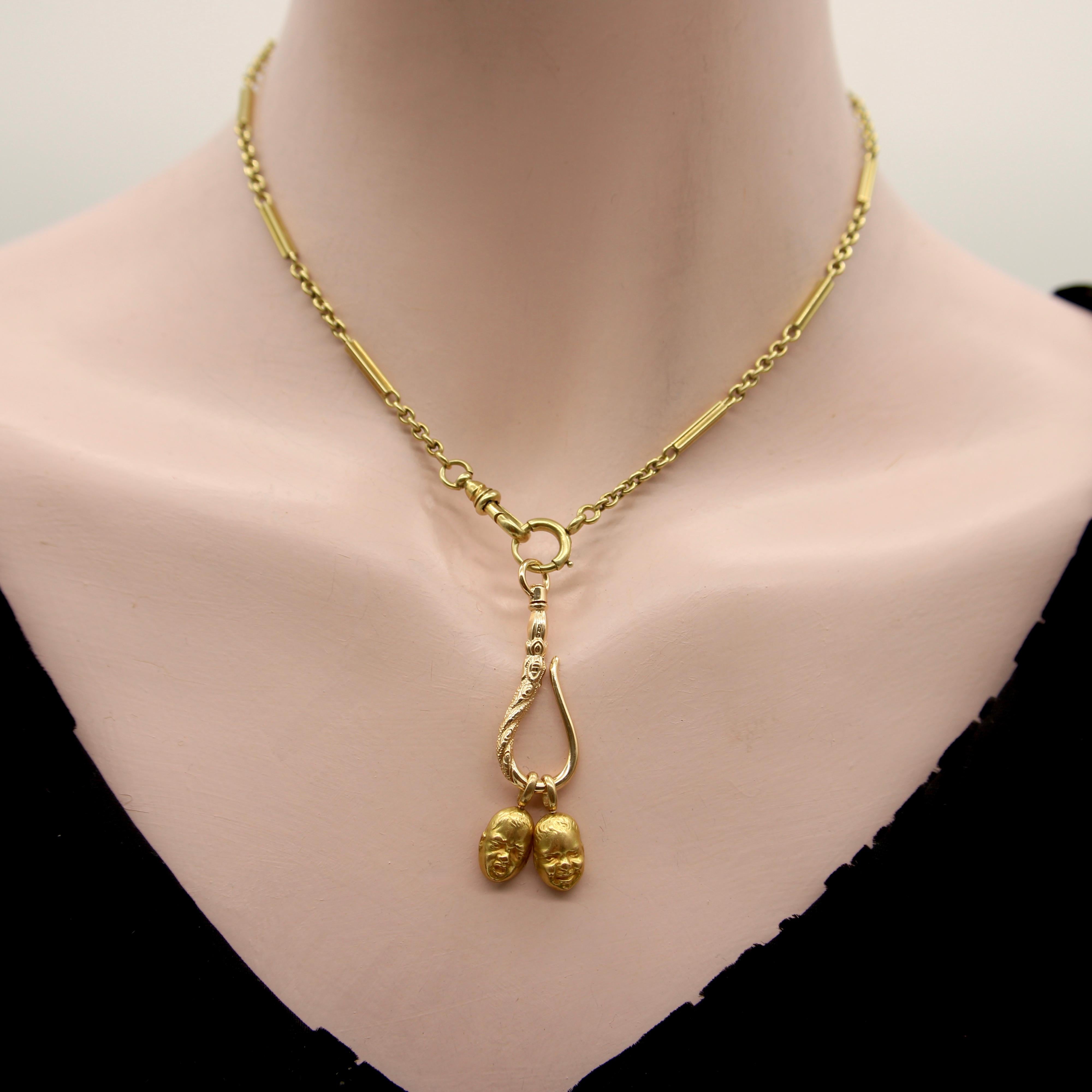 14k Gold Signature Shepherd's Hook and Charm Holder with Curling Motifs For Sale 2