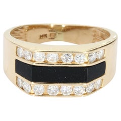 14k Gold Signet Ring with Black Center Stone Bar 
Diamonds