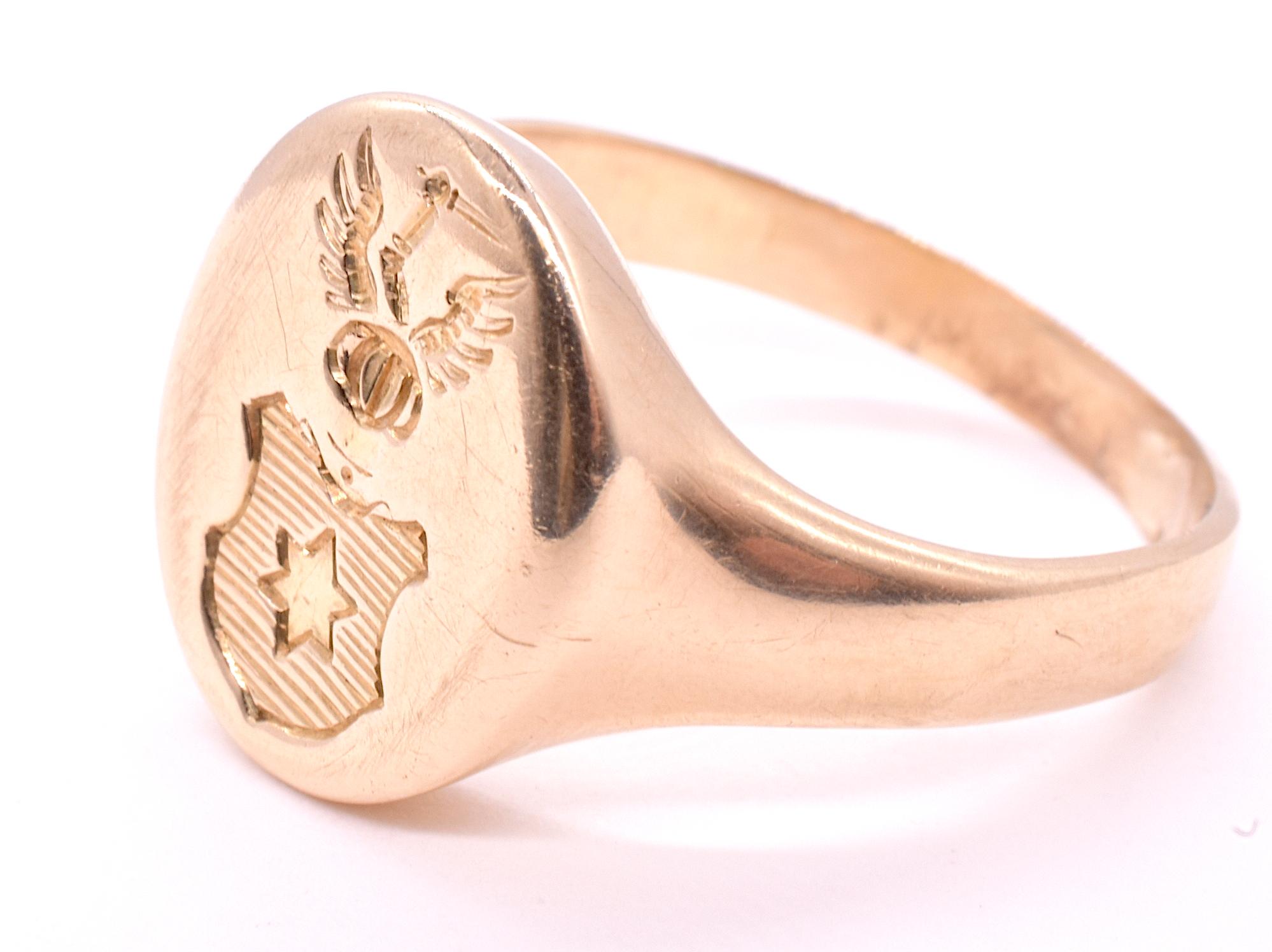 C1960 14K Gold Signet Ring with Royal Coat of Arms and Helmet 1