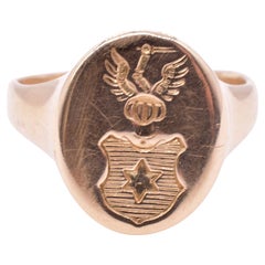 C1960 14K Gold Signet Ring with Royal Coat of Arms and Helmet