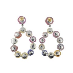 14k Gold Silver Diamond Carved Sapphire Flower Drop Earrings