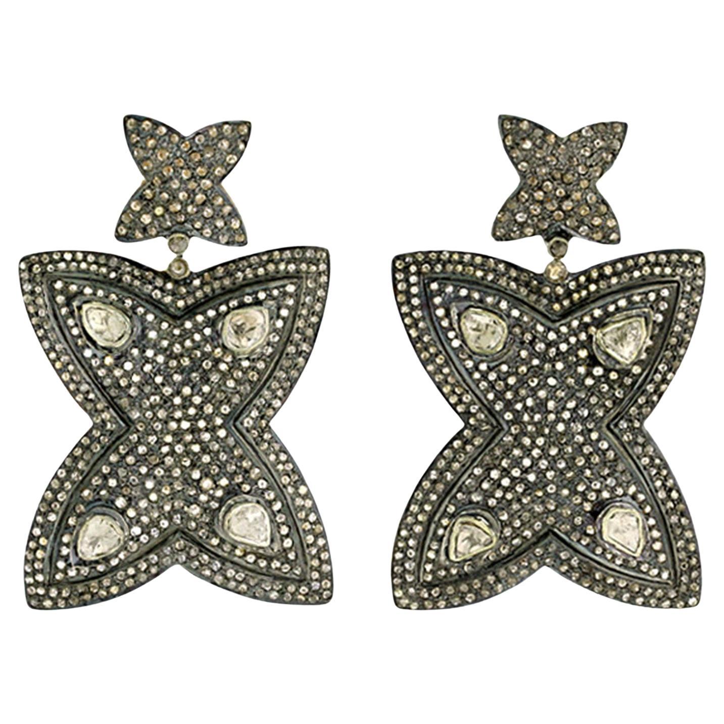 14k Gold & Silber Pavé-Diamant-Sternfisch-Ohrringe im Angebot