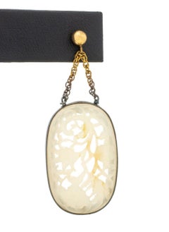 14K Gold & Silver White Jade Drop Earrings