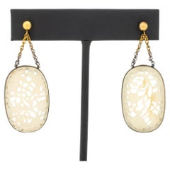 14K Gold & Silver White Jade Drop Earrings