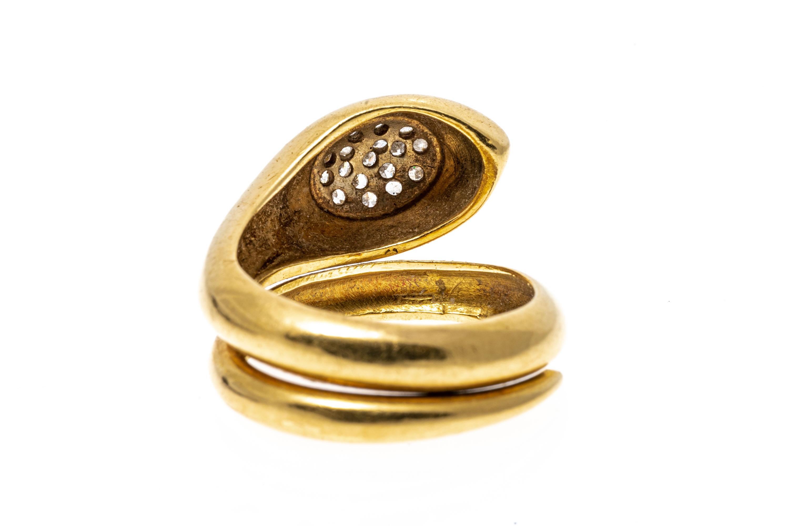 Contemporary 14k Gold Single Coiled Serpent Ring with Pave Set Diamond Head