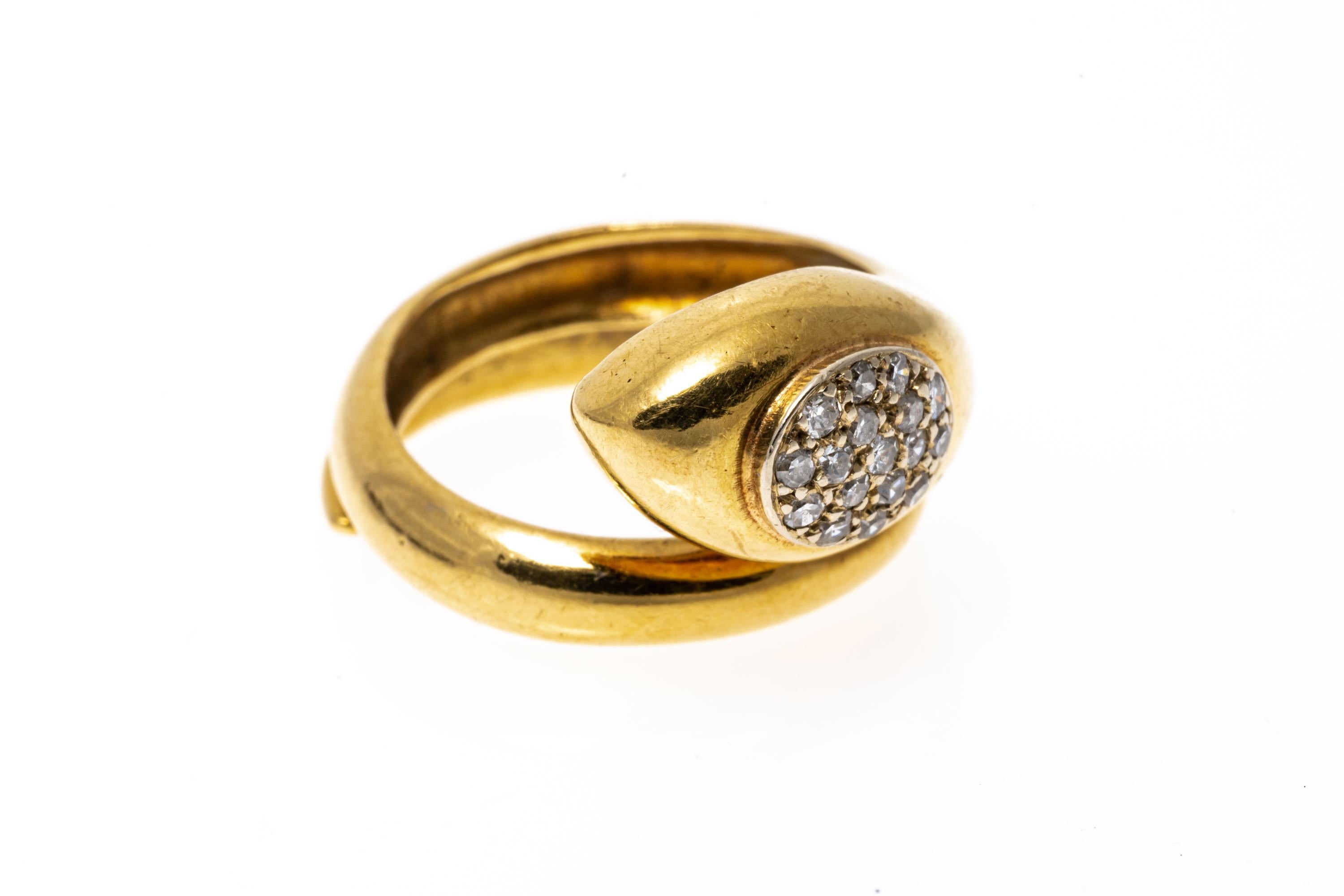Round Cut 14k Gold Single Coiled Serpent Ring with Pave Set Diamond Head