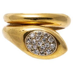Bague serpent en or 14 carats à simple couvercle avec tête en diamants sertis en pavé
