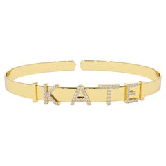 14k Gold Sliding Diamond Initials Bangle / Personalized Name Bracelet