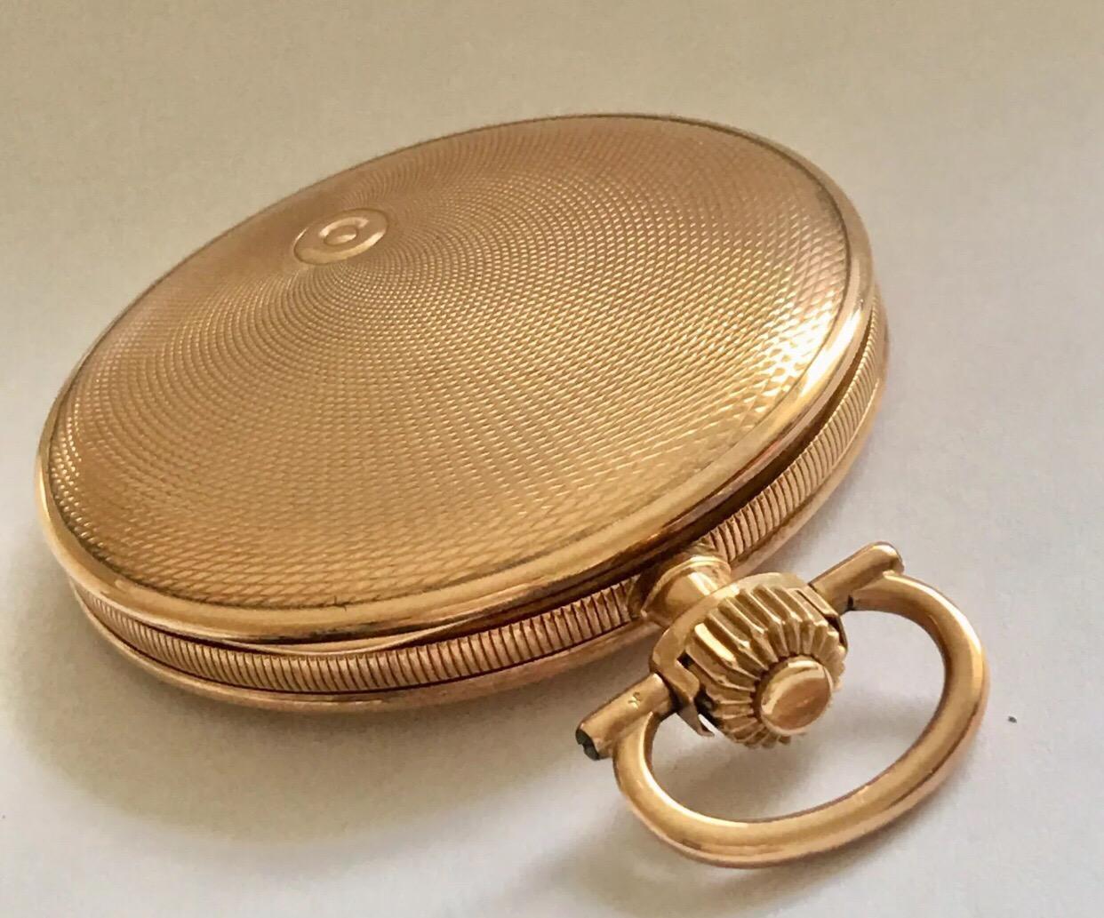 Women's or Men's 14 Karat Gold Slim Full Hunter Cased Audemars Freres Geneve Pocket Watch For Sale