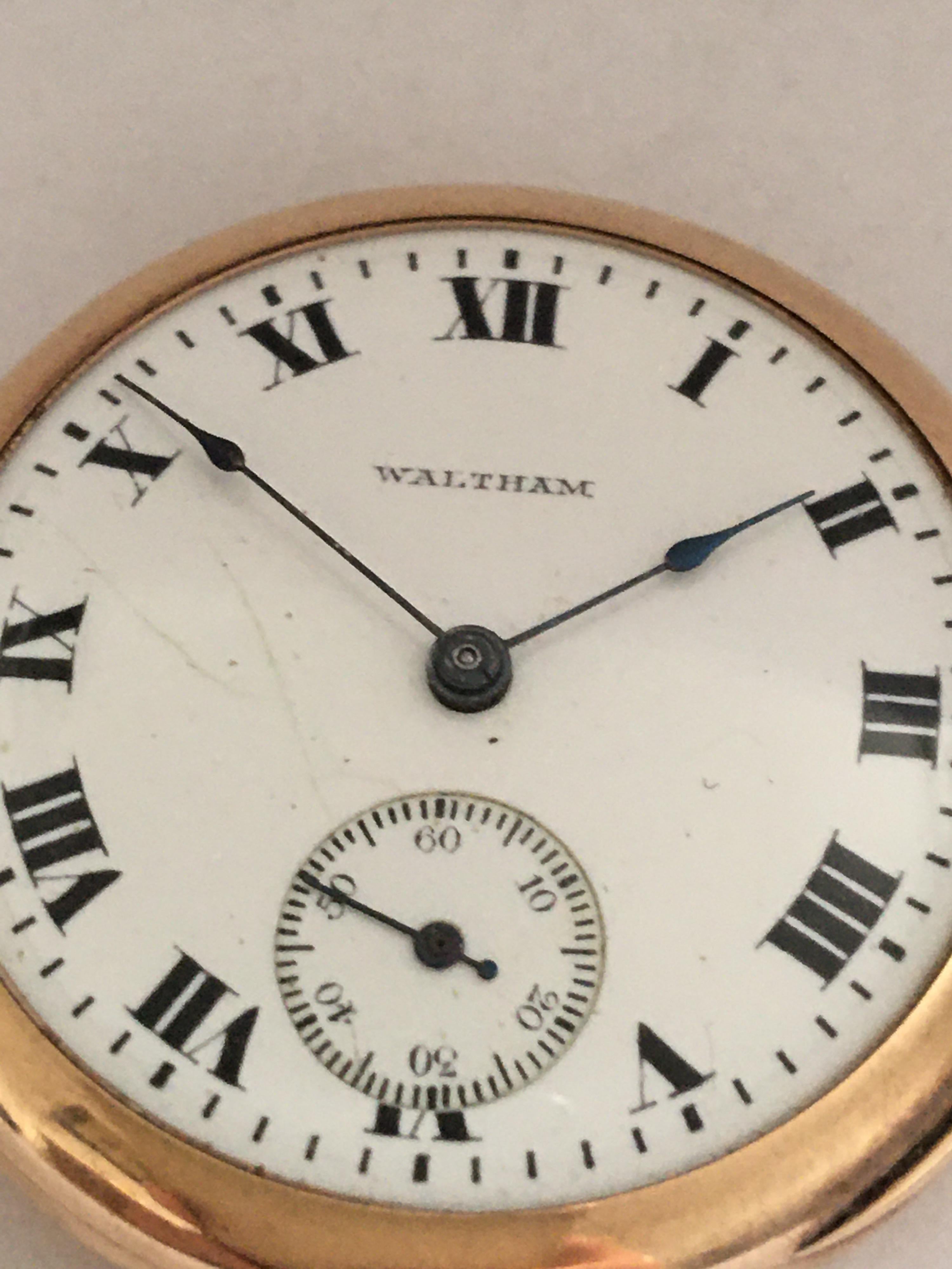 14 Karat Gold Small A.W.W. Co. Waltham Mass Pocket Watch For Sale 4