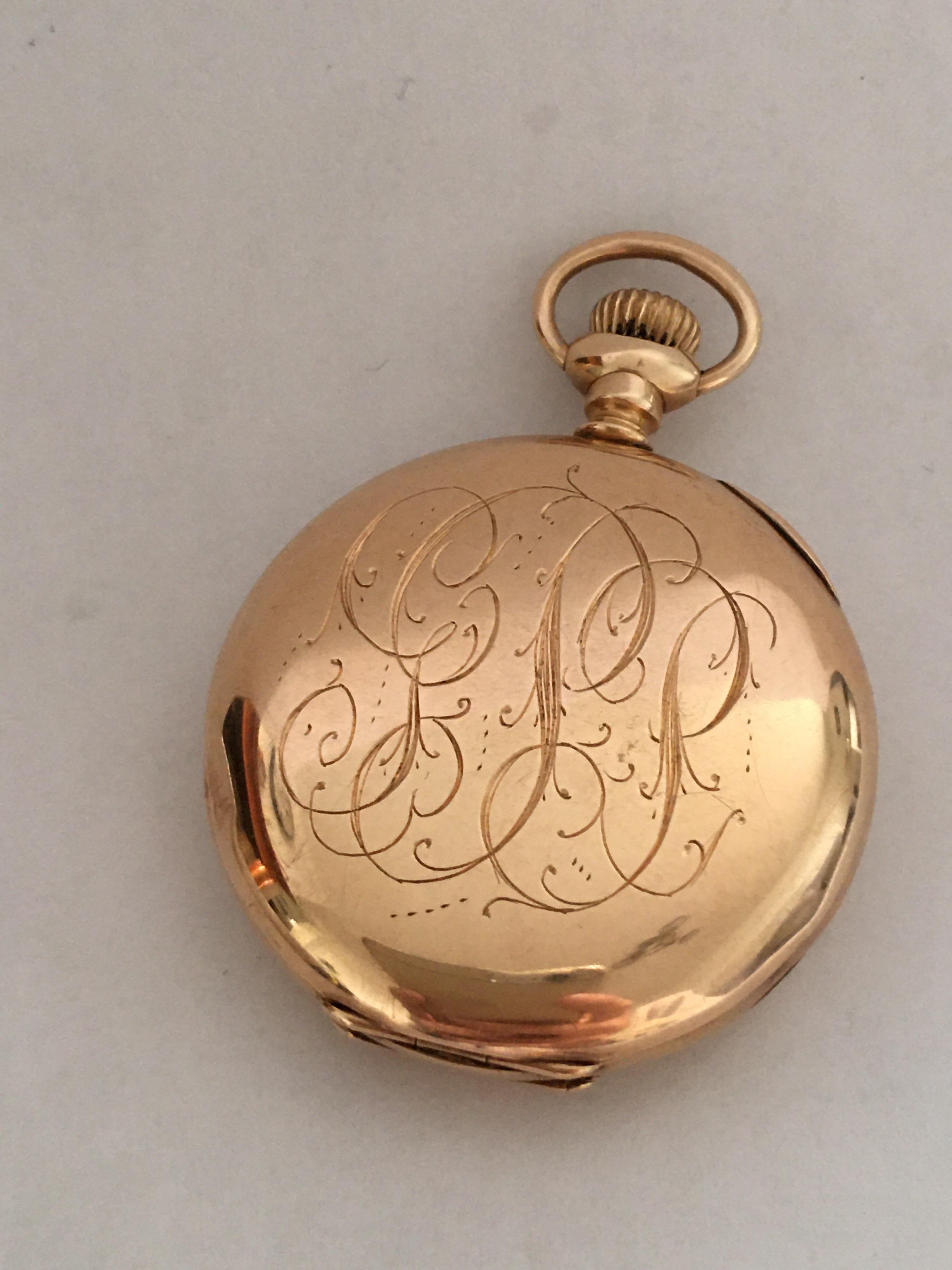 14 Karat Gold Small A.W.W. Co. Waltham Mass Pocket Watch In Fair Condition For Sale In Carlisle, GB
