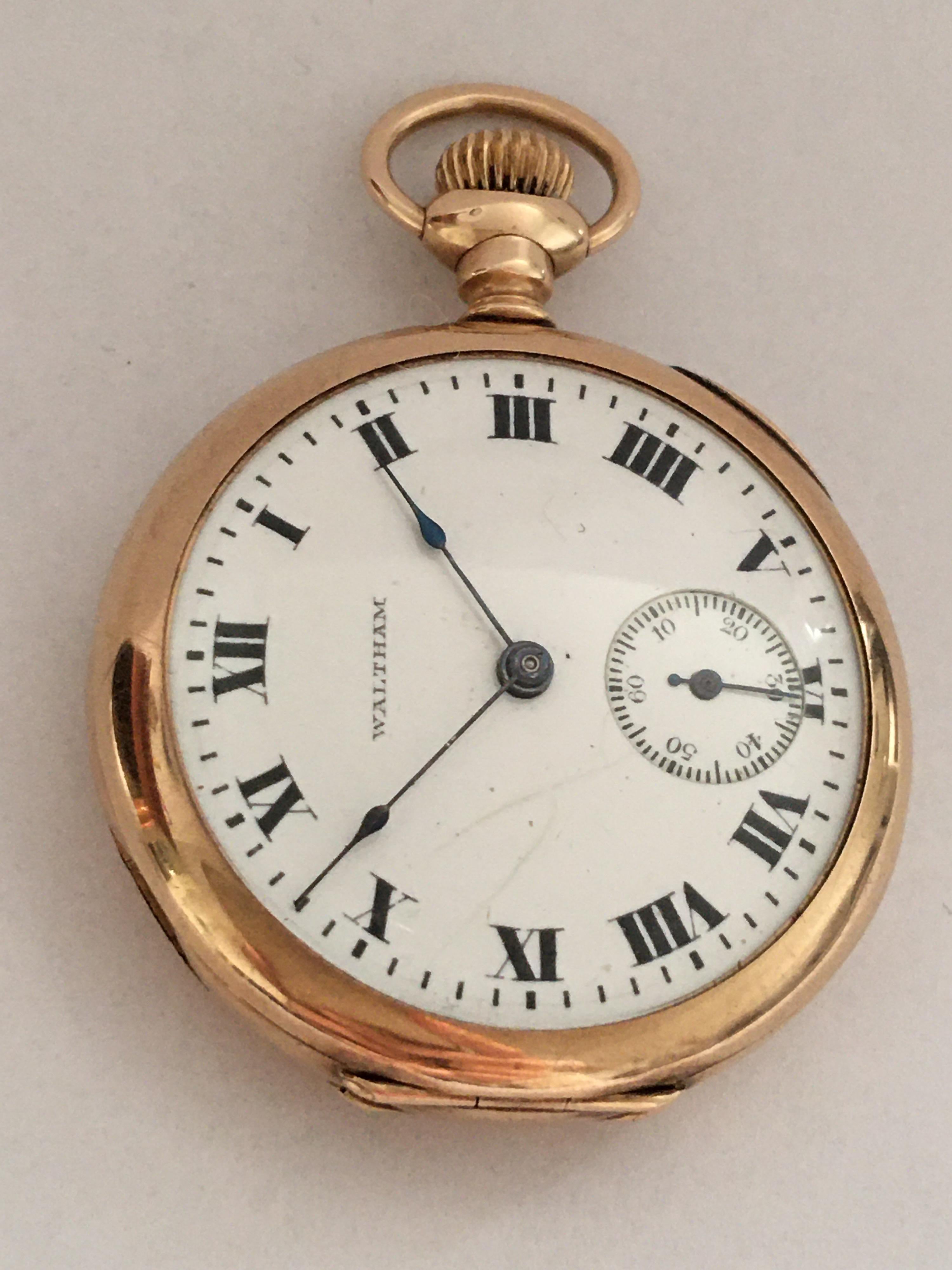 Women's or Men's 14 Karat Gold Small A.W.W. Co. Waltham Mass Pocket Watch For Sale