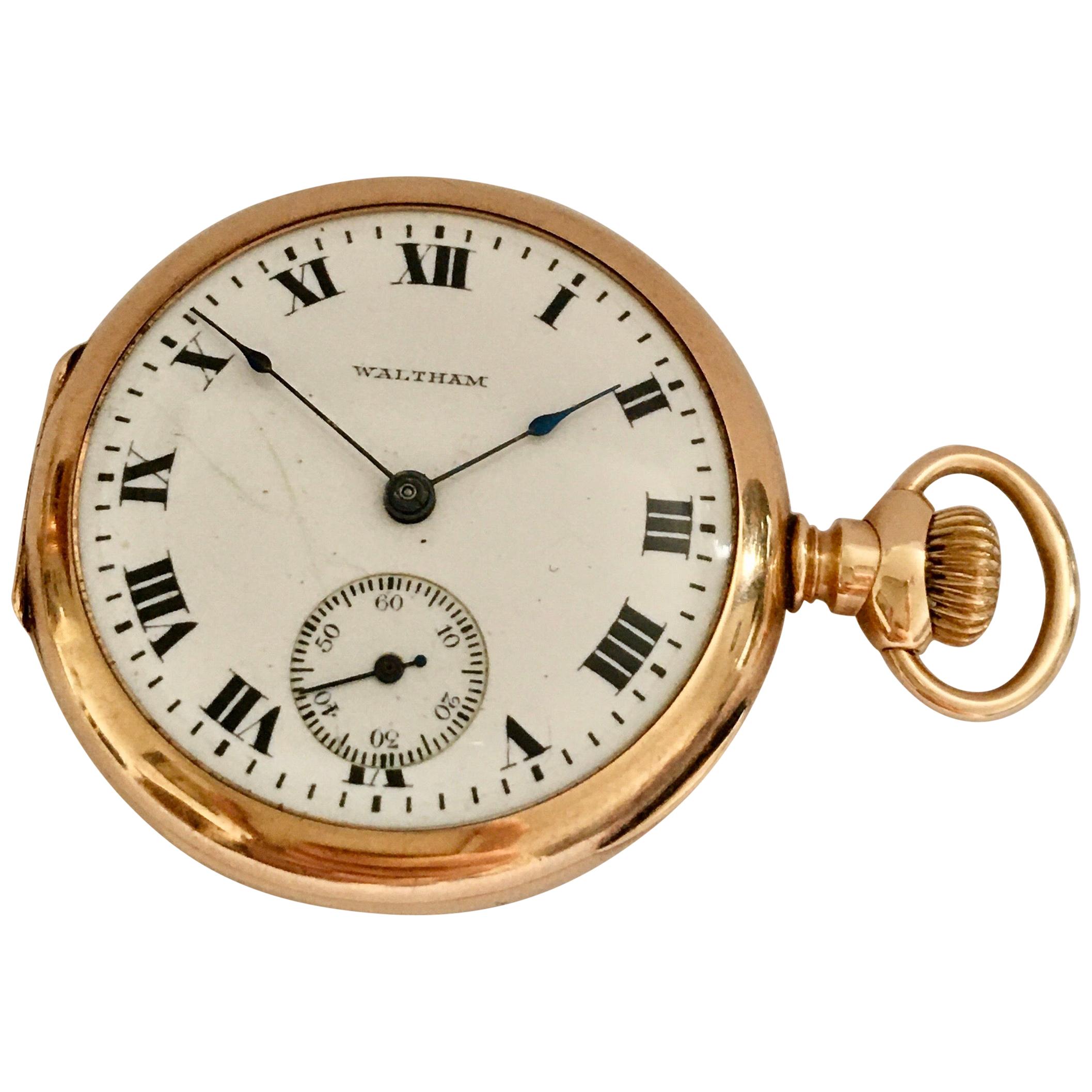 14 Karat Gold Small A.W.W. Co. Waltham Mass Pocket Watch For Sale