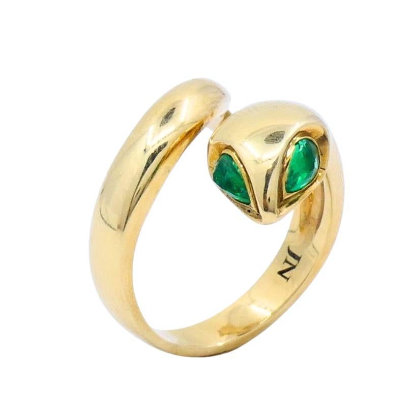 Bague en or 14k avec serpent et émeraude en taille de poire en vente 2