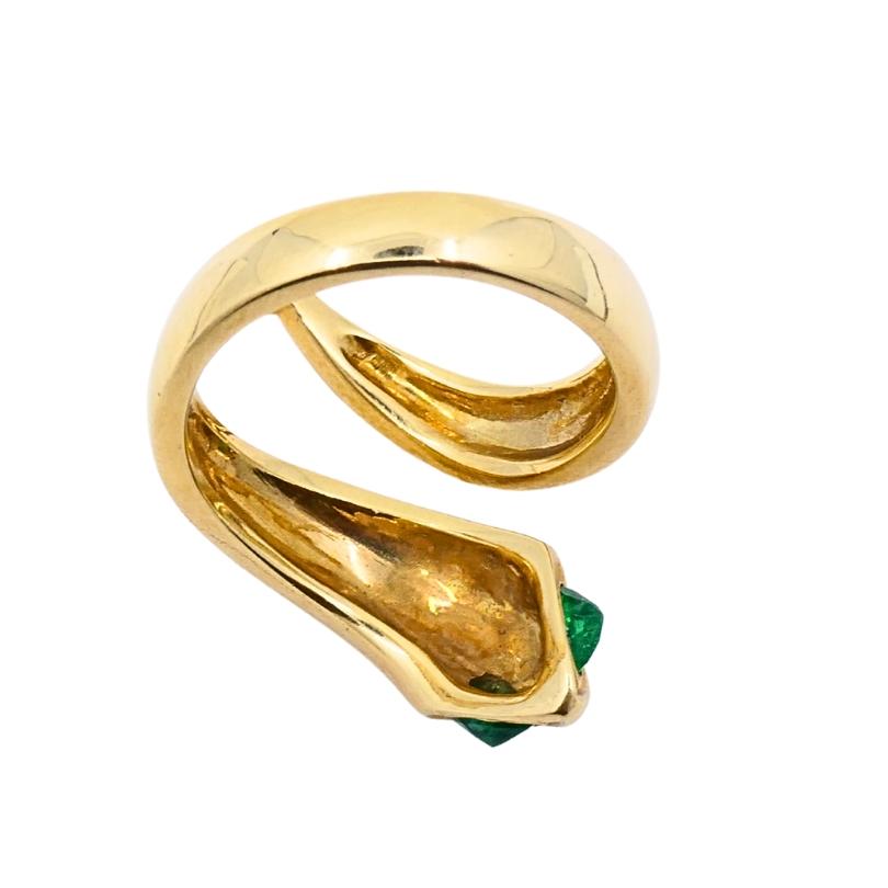 Bague en or 14k avec serpent et émeraude en taille de poire en vente 3