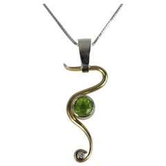 14K Gold Snake Pendant Necklace with Peridot and Diamond