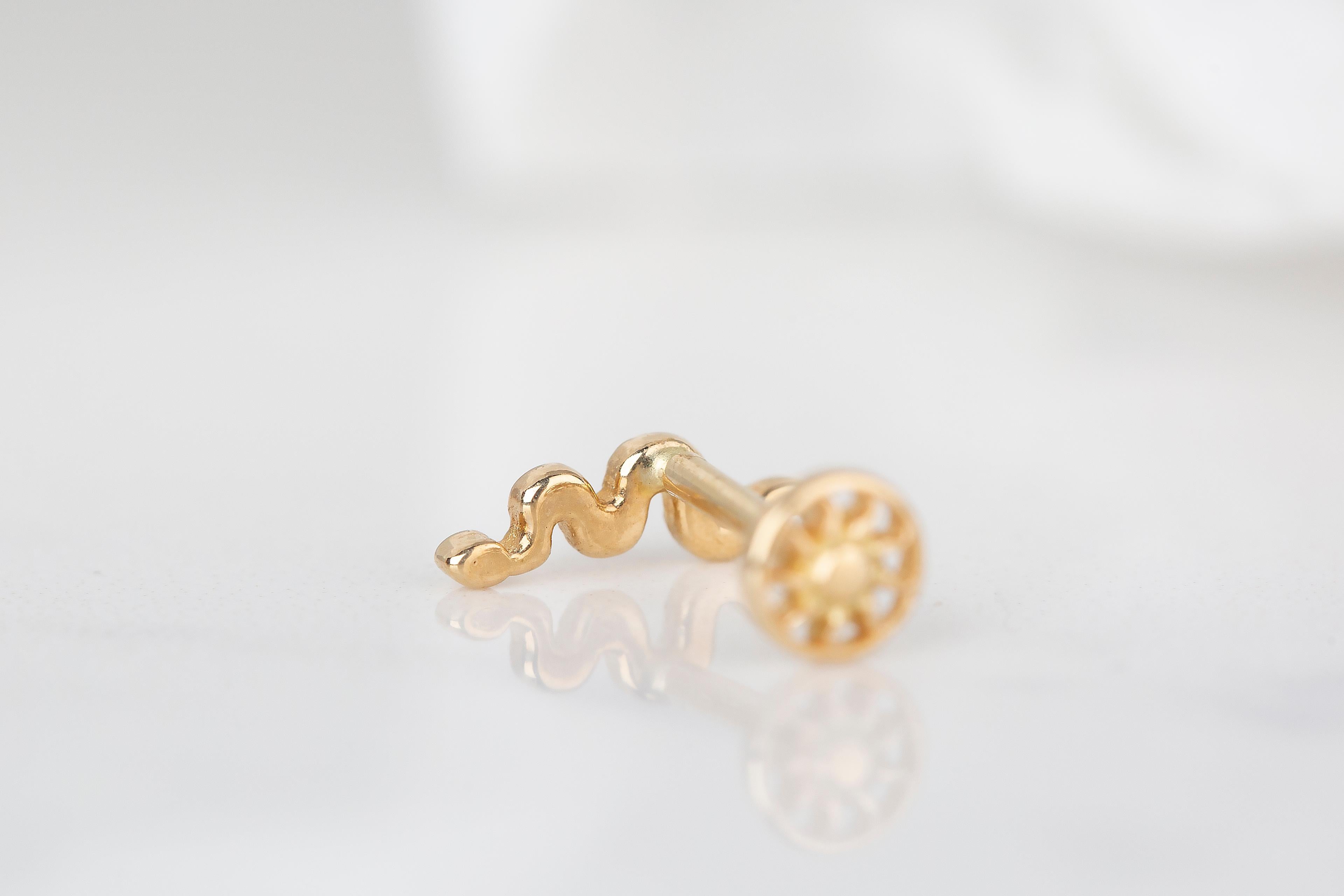 Goldohrstecker, Schlangenohrring, durchbohrt, 18 Karat Gold Damen