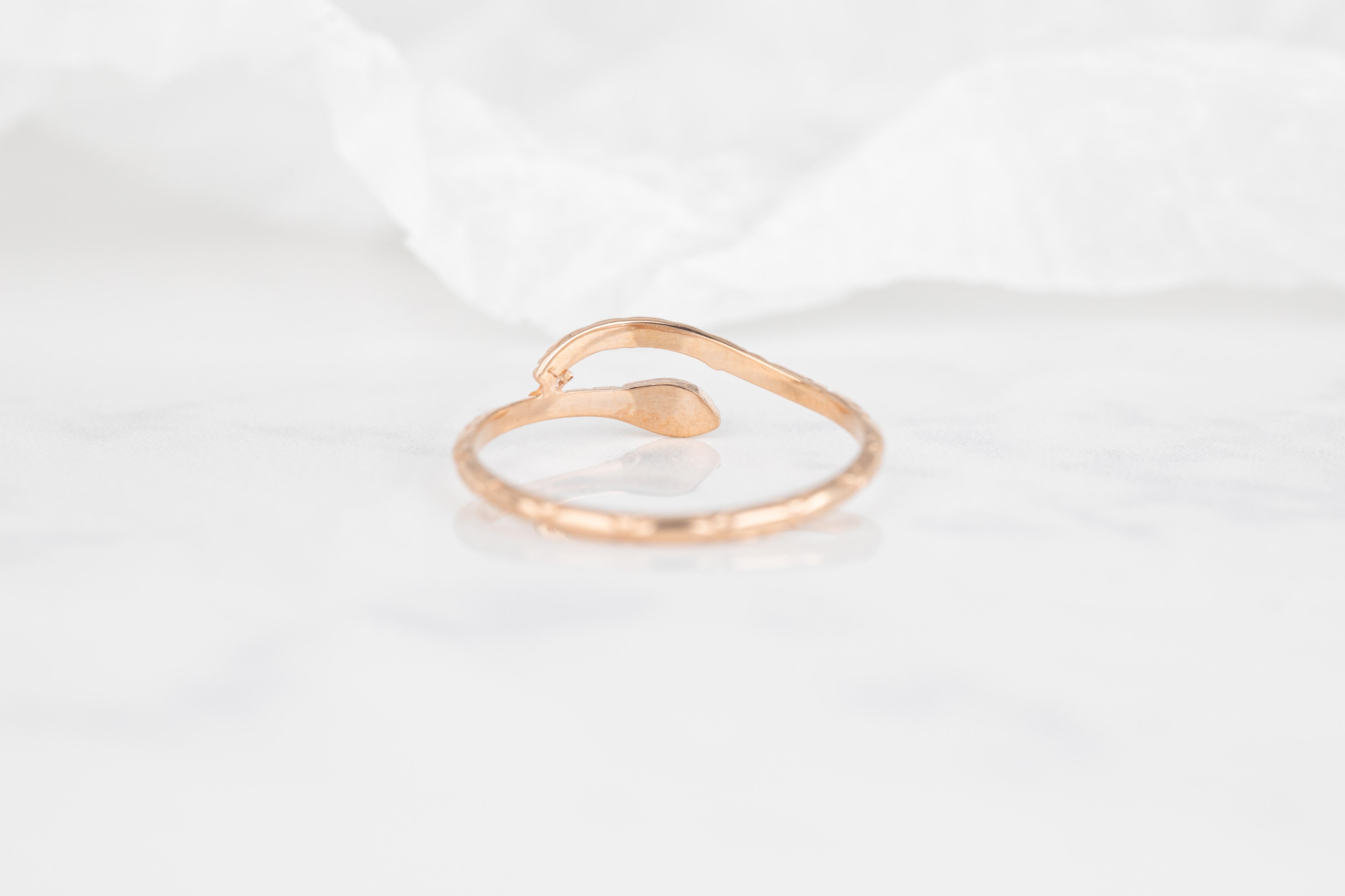 For Sale:  14k Gold Snake Ring, Serpent Shape Pinky, Stackable Ring with Moissanite 3