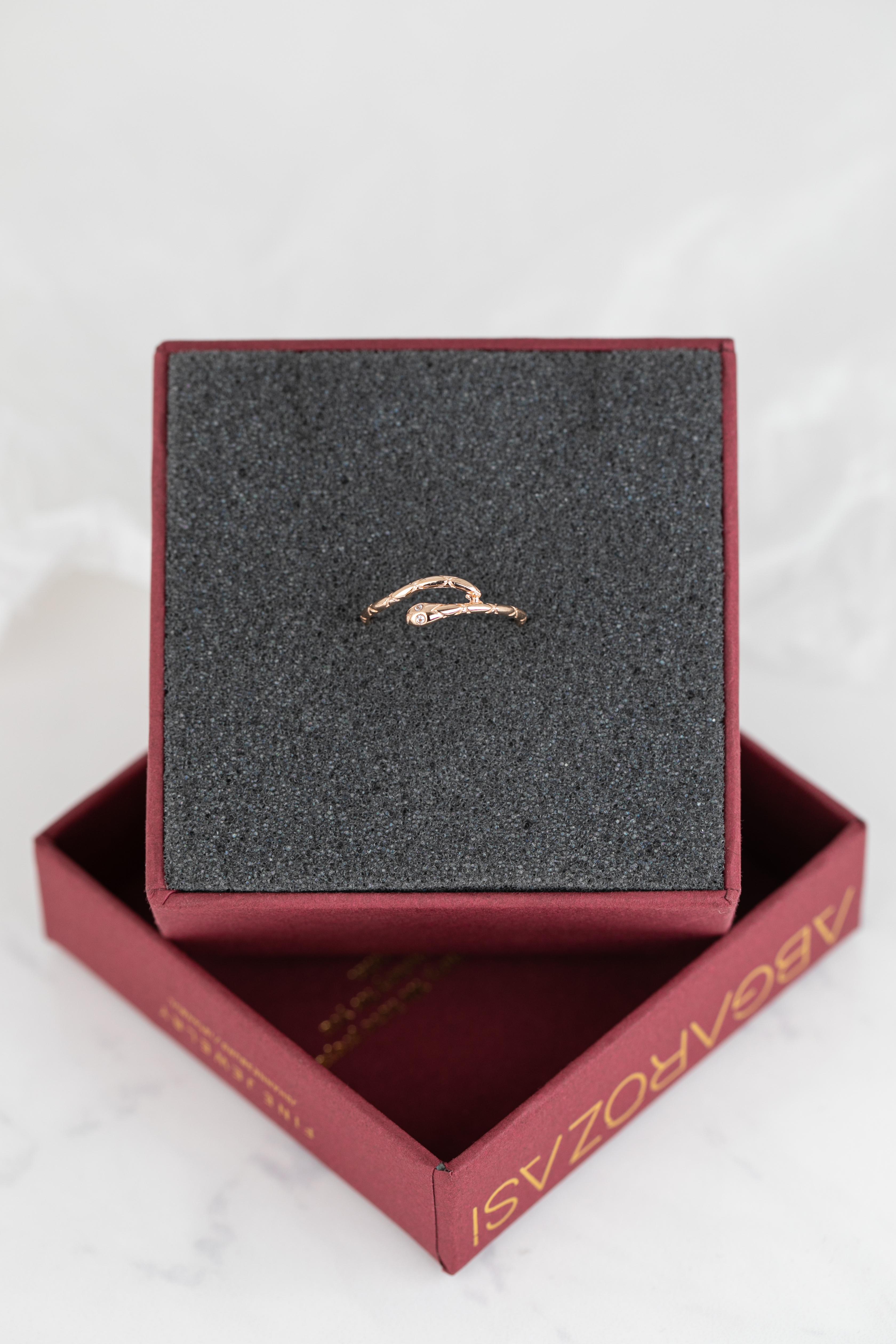 For Sale:  14k Gold Snake Ring, Serpent Shape Pinky, Stackable Ring with Moissanite 5