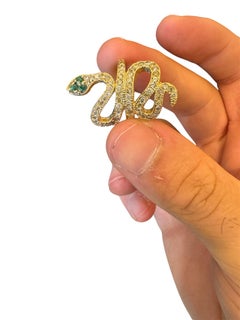 14K Gold Snake Ring with 1.80ct F VS1 Diamonds & Emerald Eyes