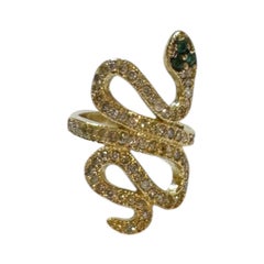 14K Gold Schlangenring mit 1.80ct F VS1 Diamanten & Smaragd Augen