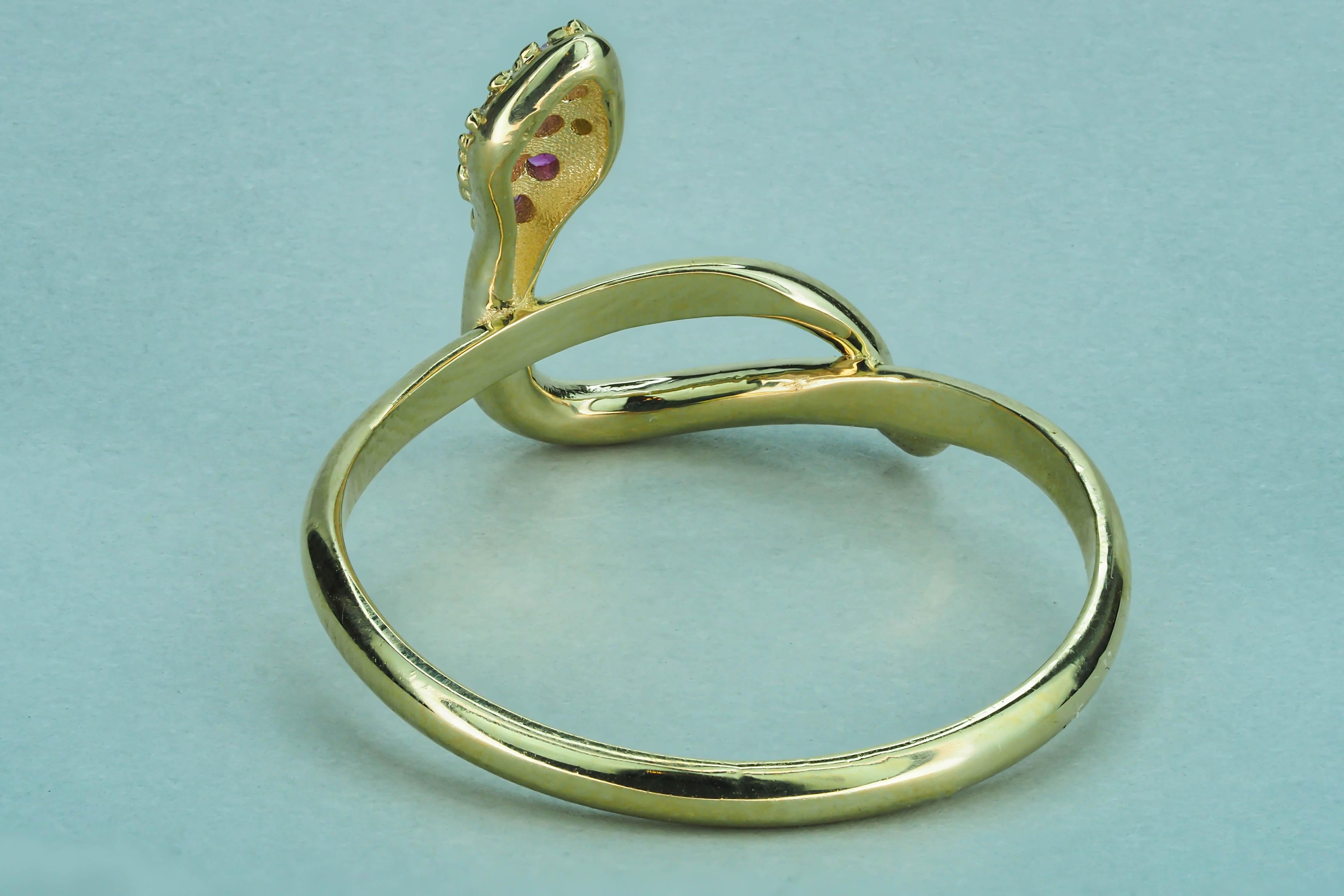For Sale:  14k Gold Snake Ring with Sapphires and Diamonds 8