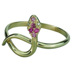 Bague serpent en or 14 carats avec saphirs et diamants