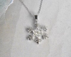 14k Gold Snowflake Diamond Pendant Christmas Charm Winter Necklace