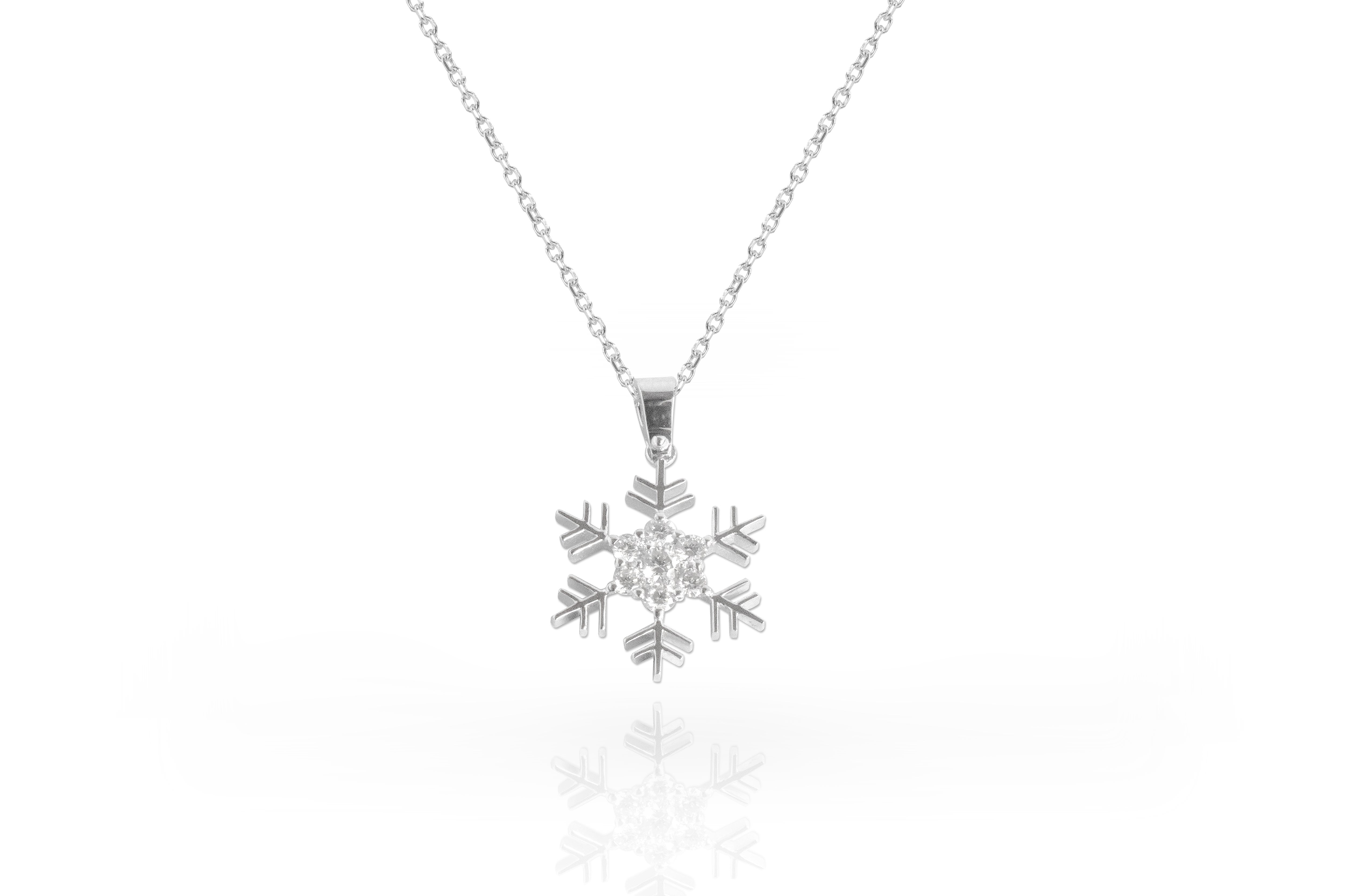14k Gold Snowflake Diamond Pendant Christmas Charm Winter Necklace