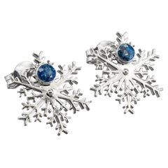 Schneeflocken-Ohrringe aus 14 Karat Gold mit Saphiren und Diamanten