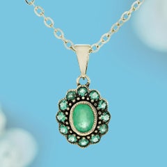 14K Gold Solid Natural Emerald Vintage Style Floral Ring and Pendant Jewelry Set