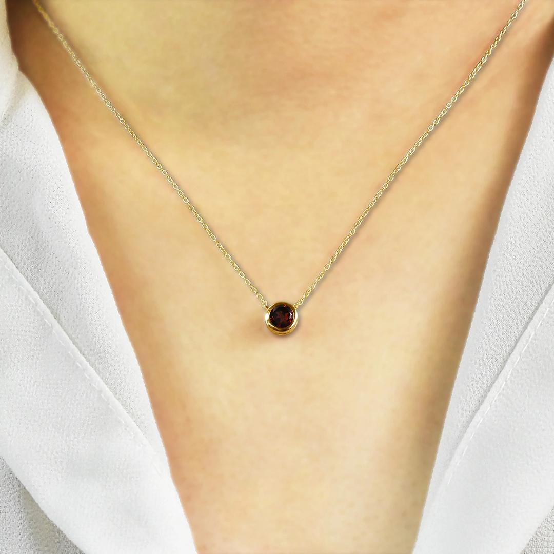 Modern 14k Gold 5 mm Solitaire Gemstone Necklace Birthstone Necklace Gemstone Options For Sale