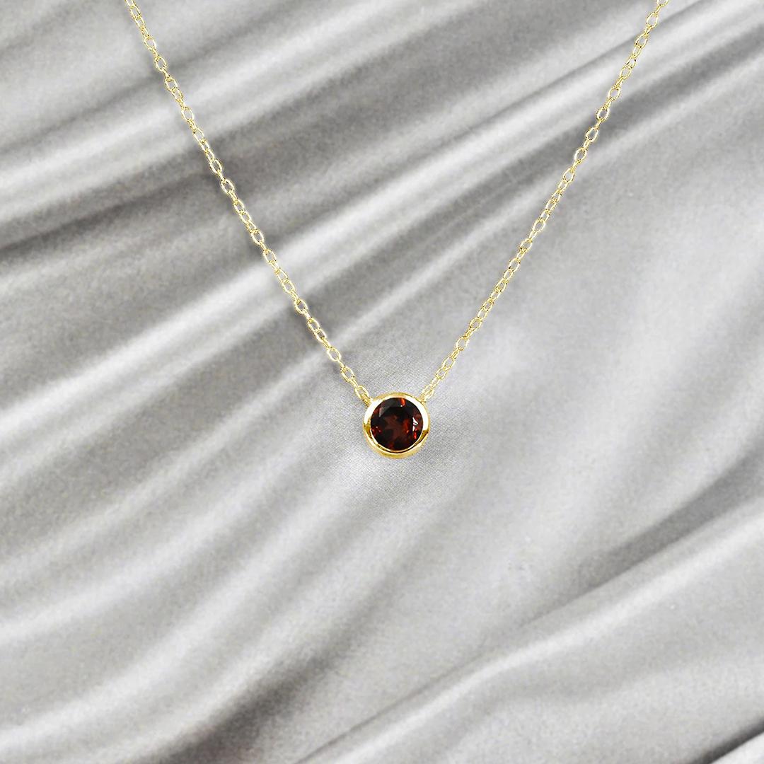 14k Gold 5 mm Solitaire Gemstone Necklace Birthstone Necklace Gemstone Options In New Condition For Sale In Bangkok, TH