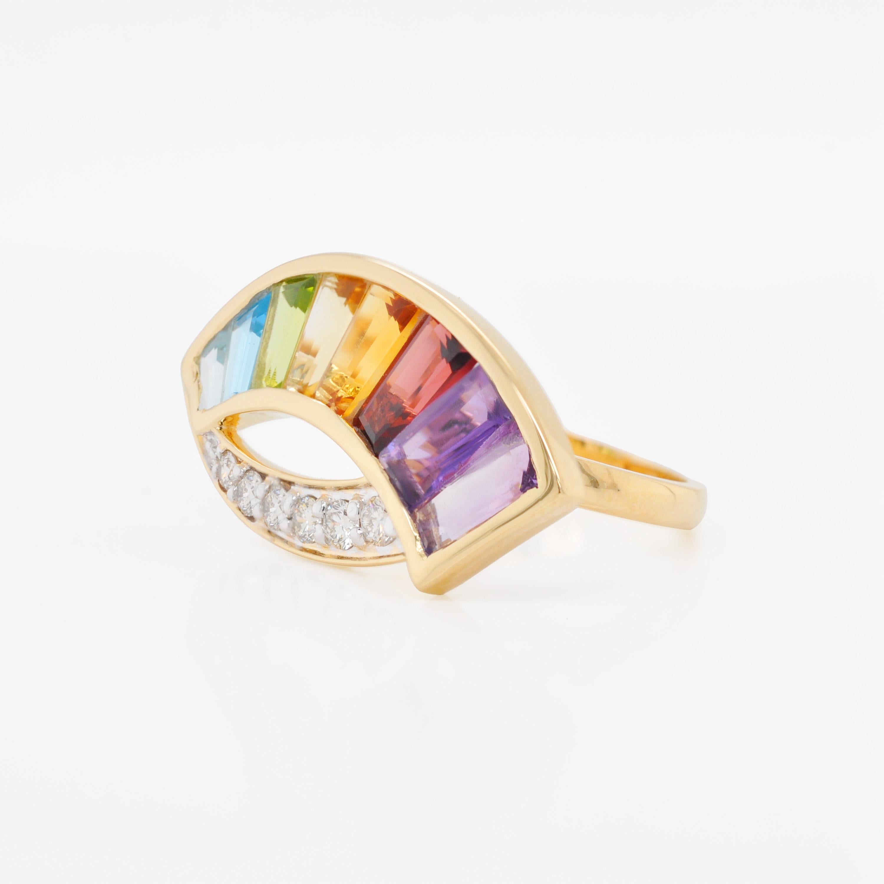 14K Gold Spezialschliff Amethyst Granat Citrin Peridot Topas Diamant Regenbogen Ring (Zeitgenössisch) im Angebot