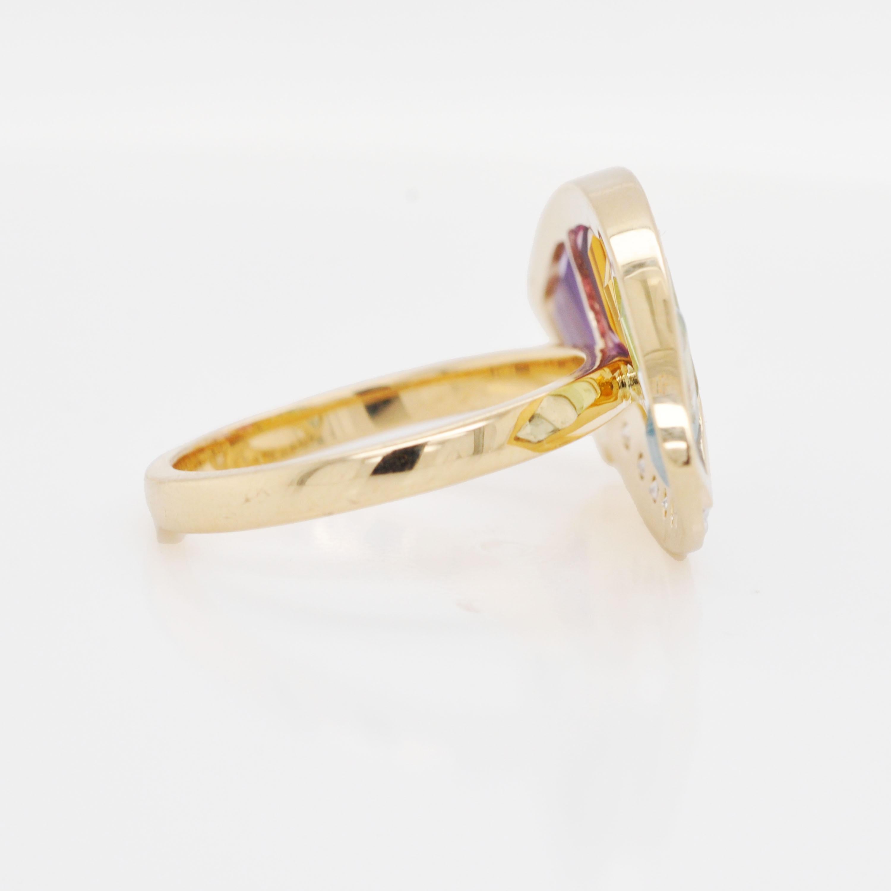 14K Gold Spezialschliff Amethyst Granat Citrin Peridot Topas Diamant Regenbogen Ring im Zustand „Neu“ im Angebot in Jaipur, Rajasthan