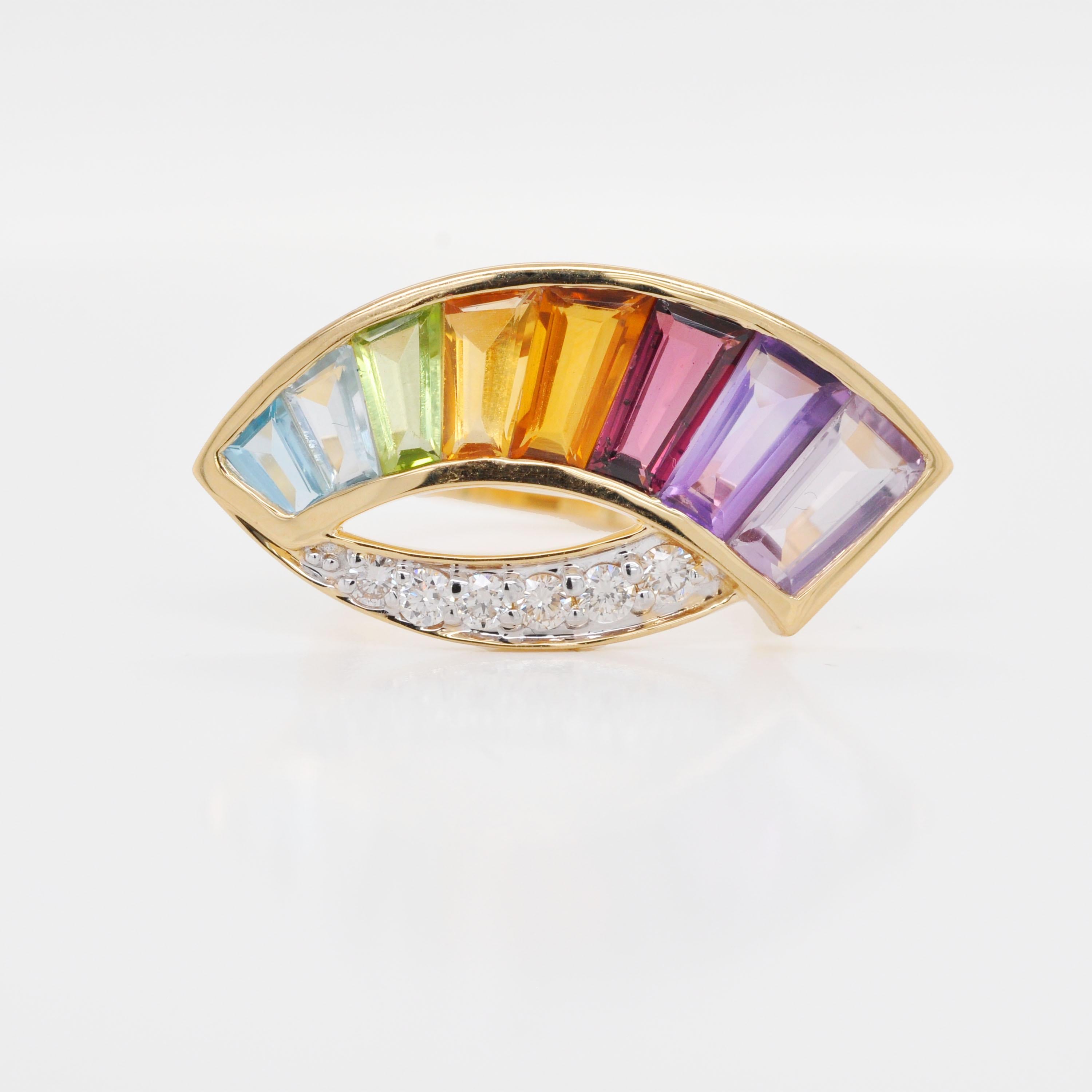 14K Gold Spezialschliff Amethyst Granat Citrin Peridot Topas Diamant Regenbogen Ring für Damen oder Herren im Angebot